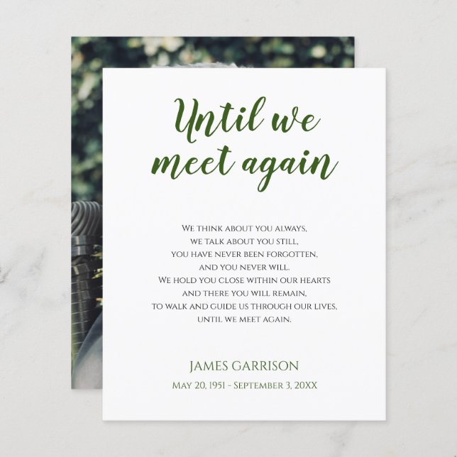 Grün bis wir wieder Gedenkgedicht mit Foto treffen (Vorne/Hinten)