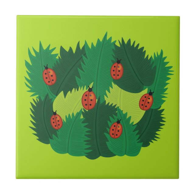 Grün-Blätter-und Marienkäfer-Frühlings-Zeit Fliese (Vorderseite)