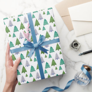 Grün Blau Baum Aquarell Pastell Muster Geschenkpapier