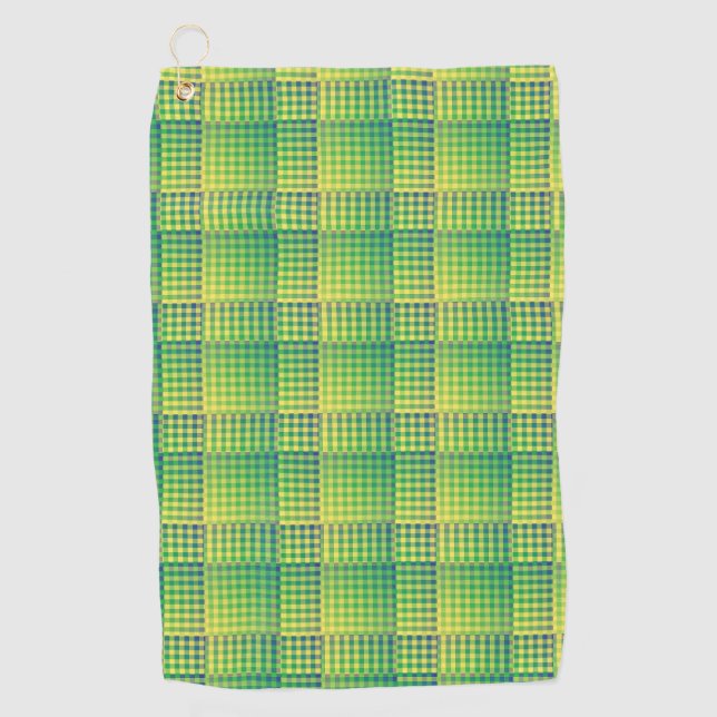 Grün Blau Checker Abstract Muster Golfhandtuch (Vorderseite)