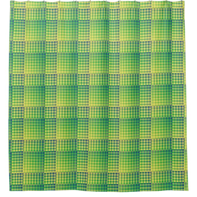 Grün Blau Checker Abstraktes Muster Duschvorhang (Vorderseite)