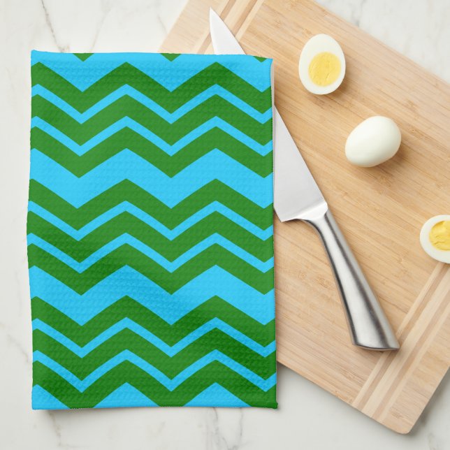 Grün Blau Chevron Zickzack-Design  Geschirrtuch (Viertel Falte)