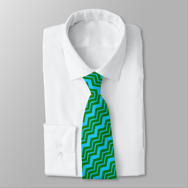 Grün Blau Chevron Zickzack-Design  Krawatte (Gebunden)