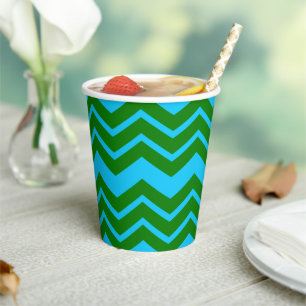 Grün Blau Chevron Zickzack-Design  Pappbecher