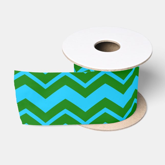 Grün Blau Chevron Zickzack-Design  Satinband (Spule)