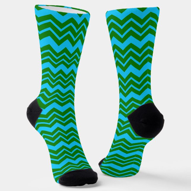Grün Blau Chevron Zickzack-Design  Socken (Gewinkelt)