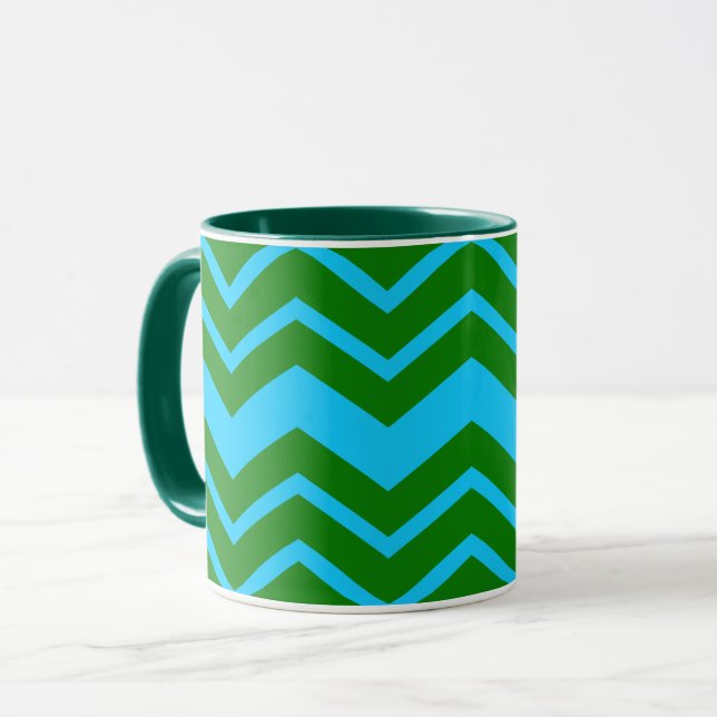 Grün Blau Chevron Zickzack-Design  Tasse (Vorderseite Links)