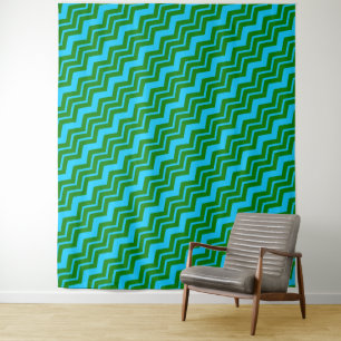 Grün Blau Chevron Zickzack-Design  Wandteppich