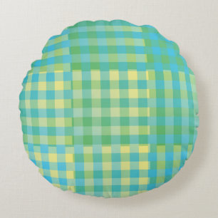 Grün Blau Gelb Karo Patchwork Muster Rundes Kissen