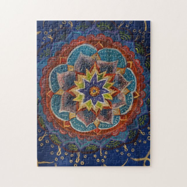 Grün, Blau, Gelb-Mandala-Malerei Puzzle (Vertikal)