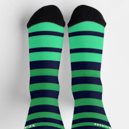 Grün-blau-gestreifte Crew-Socken für Männer oder F Socken