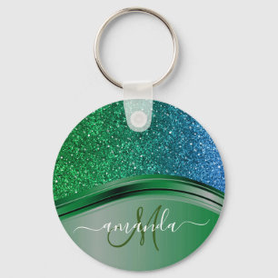 Grün Blau Glitter Handgeschriebene Kalligrafie Schlüsselanhänger