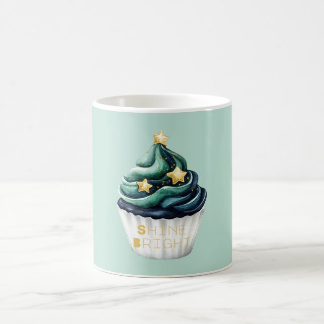 Grün Blau Gold Sterne Leuchten Hell Cupcake Kaffeetasse (Mittel)