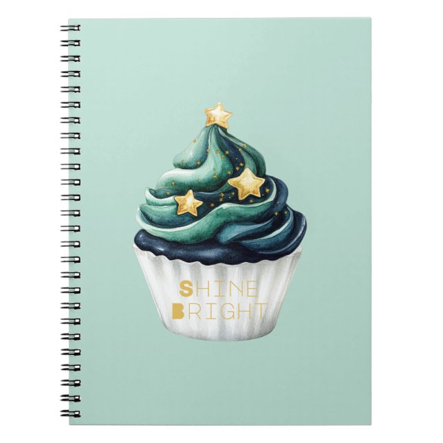 Grün Blau Gold Sterne Leuchten Hell Cupcake Notizblock (Vorderseite)