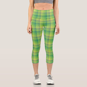 Grün-blau kariertes abstraktes Muster Capri Leggings