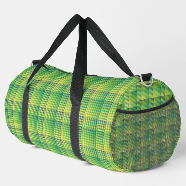 Grün-blau kariertes abstraktes Muster groß Duffle Bag (Rechte Ecke)