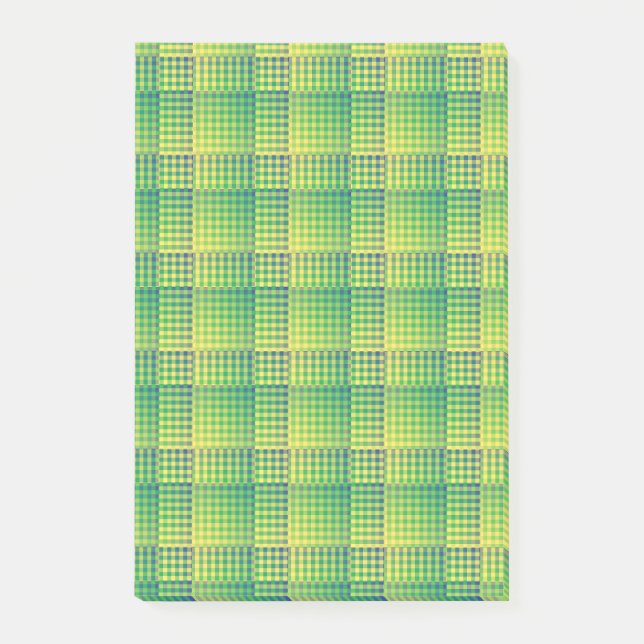 Grün-blau kariertes abstraktes Muster Post-it Klebezettel (Vorderseite)