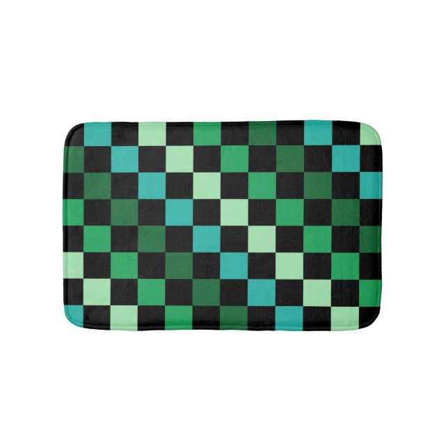 Grün Blau Kariertes Gingham-Muster Badematte (Vorderseite)