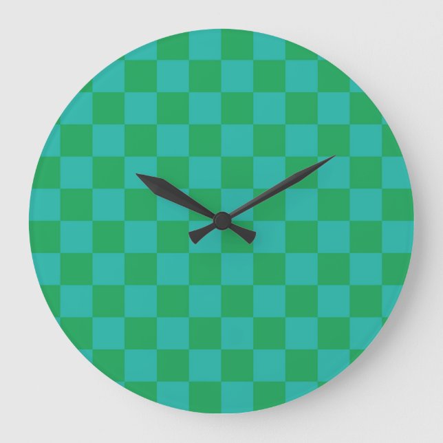 Grün-blau kariertes Gingham-Muster Große Wanduhr (Vorderseite)