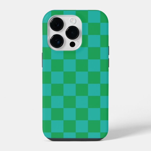 Grün Blau Kariertes Gingham-Muster iPhone Hülle (Rückseite)