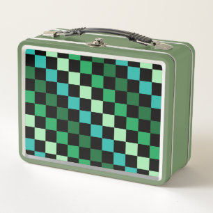 Grün-blau kariertes Gingham-Muster Metall Brotdose
