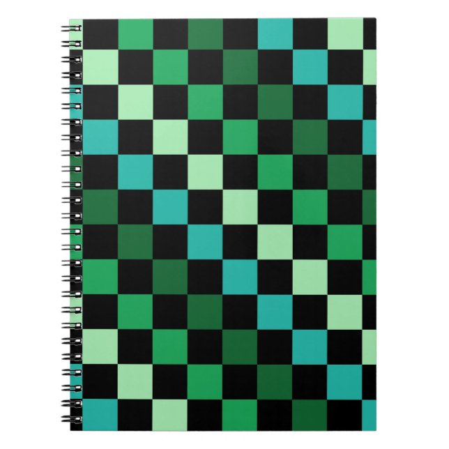 Grün-blau kariertes Gingham-Muster Notizblock (Vorderseite)