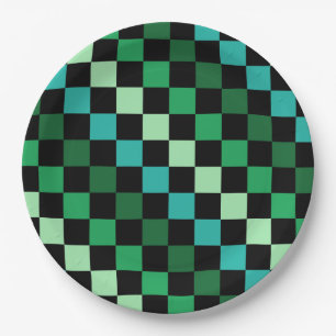 Grün-blau kariertes Gingham-Muster Pappteller