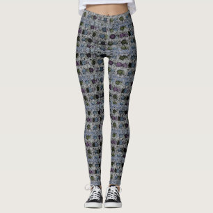 Grün Blau Lila mit dunklen, großen Punkten Leggings