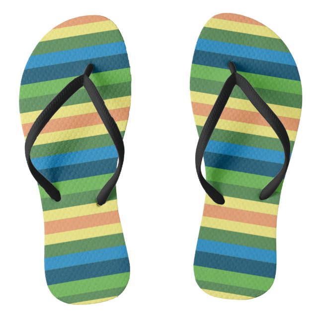 Grün, Blau, Orange, Gelbe Streifen Fliesen Flops Flip Flops (Fußbett)