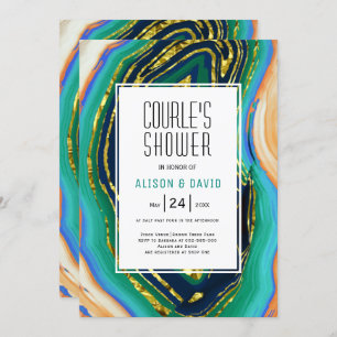 Grün, blau, pfirsichfarben, goldfarbene Folienpaar Einladung
