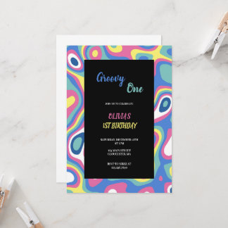 Grün, Blau, Rosa und Gelb zum Geburtstag Einladung