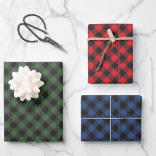 Grün Blau Rot Büffel Kariert Karo Geschenkpapier Set