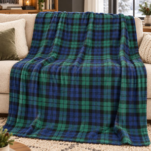 Grün Blau Schwarz Watch Tartan Karo Fleecedecke