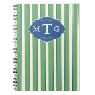 Grün Blau Streifen Klassisch 3 Buchstaben Monogram Notizblock