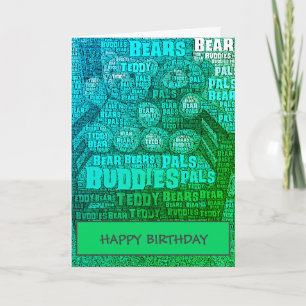 Grün Blau Teddybär Freunde Wortwolke Karte