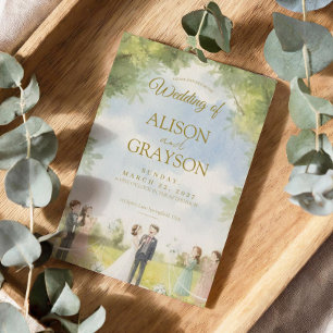 Grün Blau Weißer Himmel Aquarell Outdoor-Hochzeit  Einladung