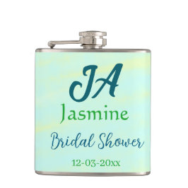 Grün blaue Pastell-Aquarell-Brautparty-Name da Flachmann