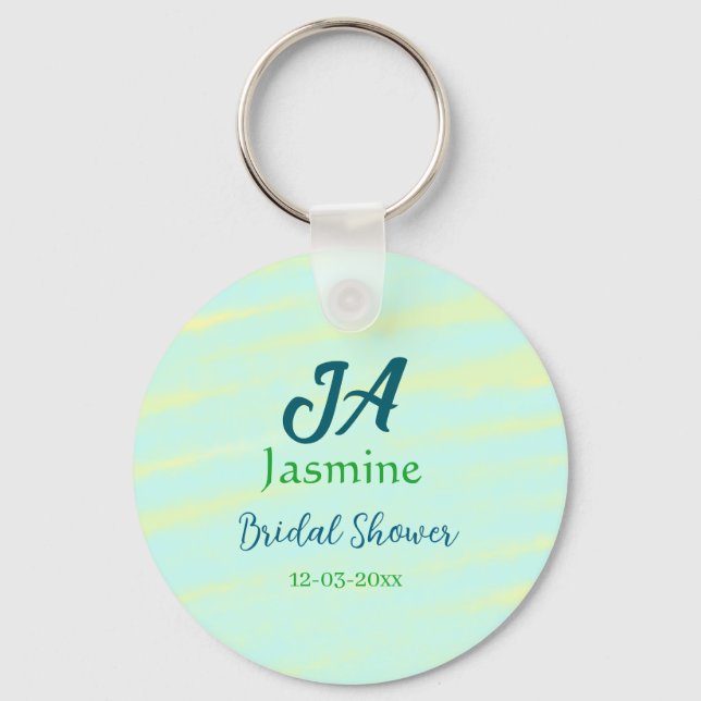 Grün blaue Pastell-Aquarell-Brautparty-Name da Schlüsselanhänger (Vorderseite)