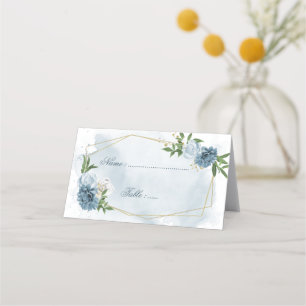 grün-blaue und weiße Blume, geometrische Blätter Platzkarte