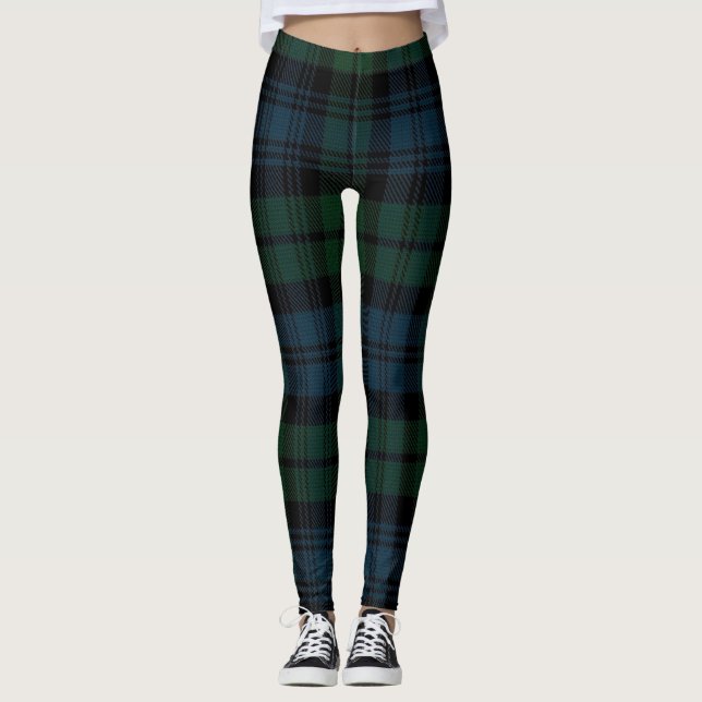 Grün-blauer TARTAN-karierte LEGGINGS für Frauen (Vorderseite)