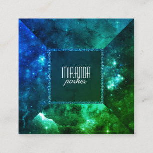 Grün-blaues Starfield Stardust Galaxie-Quadrat Quadratische Visitenkarte