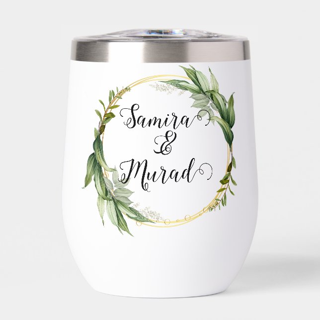 Grün blühende Hochzeit Thermal Wine Tumbler (Vorderseite)