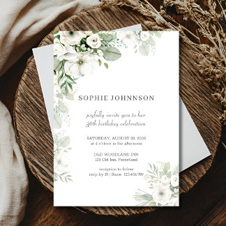 Grün blühende Rose Aquarell Geburtstag Einladung