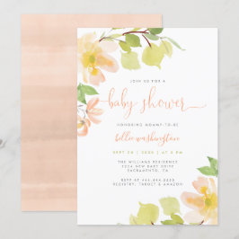 Grün & Blush Pink Floral Script Babydusche Einladung