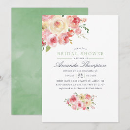 Grün blütendes Brautparty Einladung