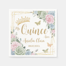 Grün Blütenrosa Blütenschmetterling Quinceanera Serviette