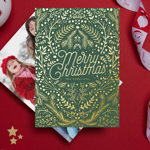 Grün Botanisch & Gold Frohe Weihnachten Folien Feiertagskarte