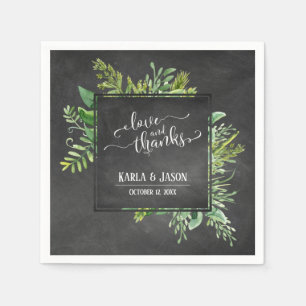 Grün Bouquet Liebe und Dank Schrift Kreidetafel Serviette