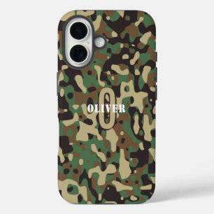 Grün Braun Beige Camo Tarnung Monogramm Name iPhone 16 Hülle