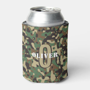 Grün Braun Beige Tarnmuster Monogramm Name Dosenkühler